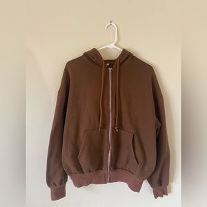 Brown woman’s large zip-up hoodie